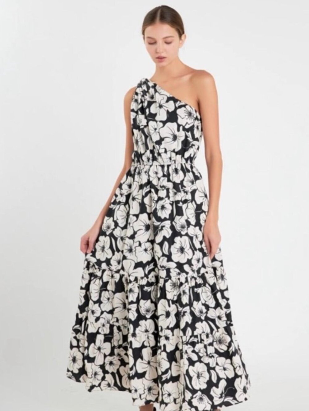 ENGLISH FACTORY ONE SHOULDER FLORAL DRESS